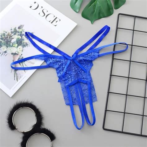 Boxer Femme Pyjama De Lingerie Sexy En Dentelle Pour Femmes Avec String Ouvert Bleu Cdiscount