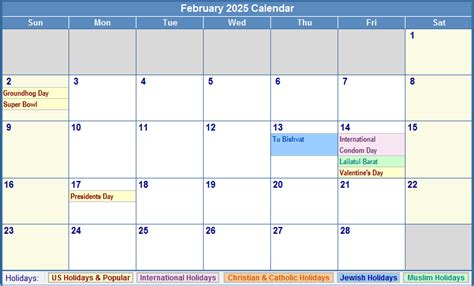 February 2025 Calendar with Holidays - as Picture