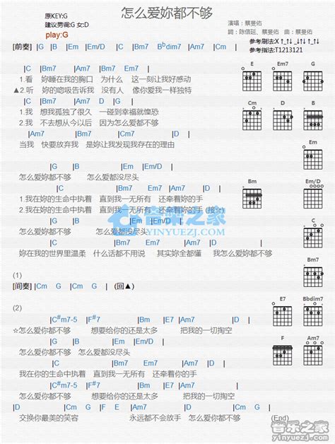 怎么爱你都不够吉他谱原版歌曲简单g调弹唱教学六线谱指弹简谱1张图 吉他坊