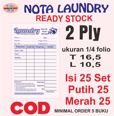 Nota Laundry 2 Ply Ukuran 1 4 Folio 10 5 16 5 Cm Isi 25 Set