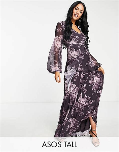 Asos Design Tall Wrap Waist Midi Dress With Double Layer Skirt In Vintage Floral Asos