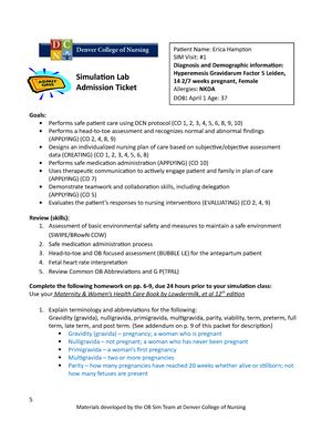 Peds Sim Ticket Week Simulation Lab Admission Ticket Goals