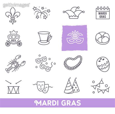 Mardi Gras Carnival Set Icons Design Element Linear Style