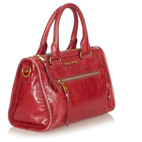 Miu Miu Red Vitello Shine Satchel Leather Pony Style Calfskin Ref