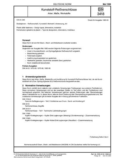 DIN 3418:1998 DE - Kunststoff-Reißverschlüsse - Arten, Maße, Werkstoffe ...