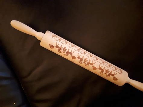 Christmas Rolling Pin Engraved Carved Wood Embossed Rolling Pin Kitchen