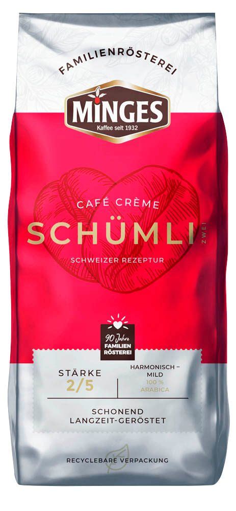 MINGES CAFFÈ CREMÉ Schümli 2 Kaffeebohnen Arabicabohnen mild 1 0 kg