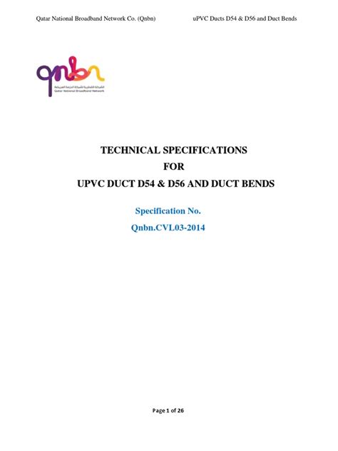 Qnbn Tech Spec For Upvc Ducts D54 D56 Bends Pdf Specification