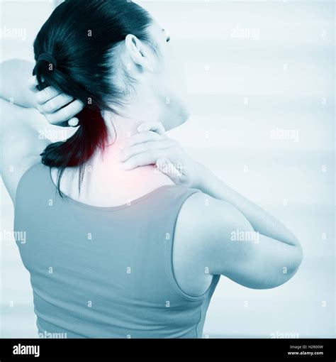 Woman Pain In Neck Stock Photo Alamy