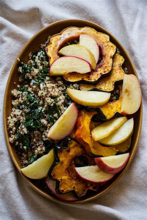 Roasted Acorn Squash And Apples With Quinoa Kale And Tahini Maple Dressing — Edible Perspective