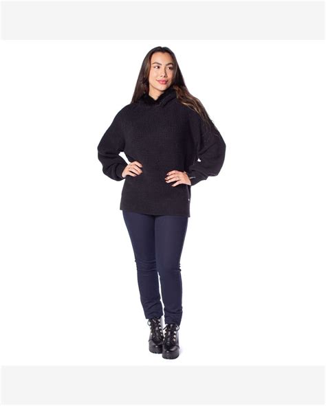 Riachuelo Blusa Feminina Biamar Tricot Alongada Capuz Preto