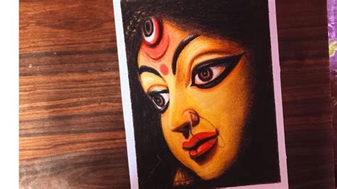 Maa Durga Face Drawing Durga Mata Face Drawing With Oil Pastel Oil