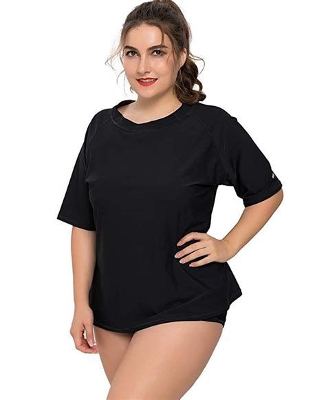 Attraco Women Plus Size Rash Guard Short Sleeve Rashguard Upf 50