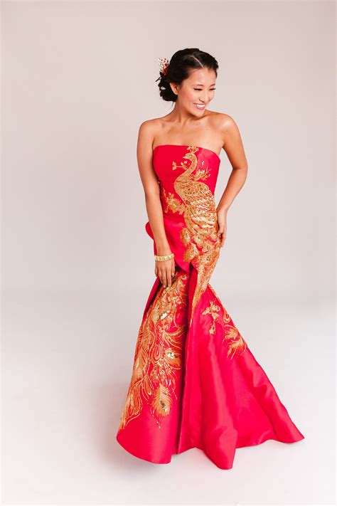 Traditional Chinese Wedding dress, Red Cheongsam Dress, Golden Sequin ...