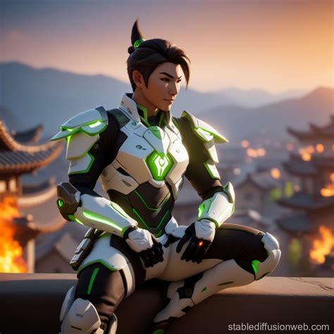 genji watching the world burn from a ledge Prompts | Stable Diffusion ...