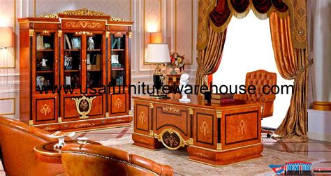 European Luxury Executive Desk With Bookcase Cabinet Set