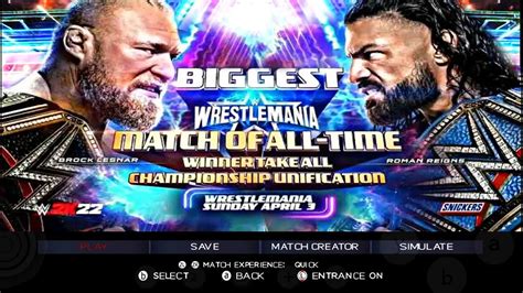 Wrestlemania 38 Roman Reigns Vs Brock Lesnar Winner Takes All