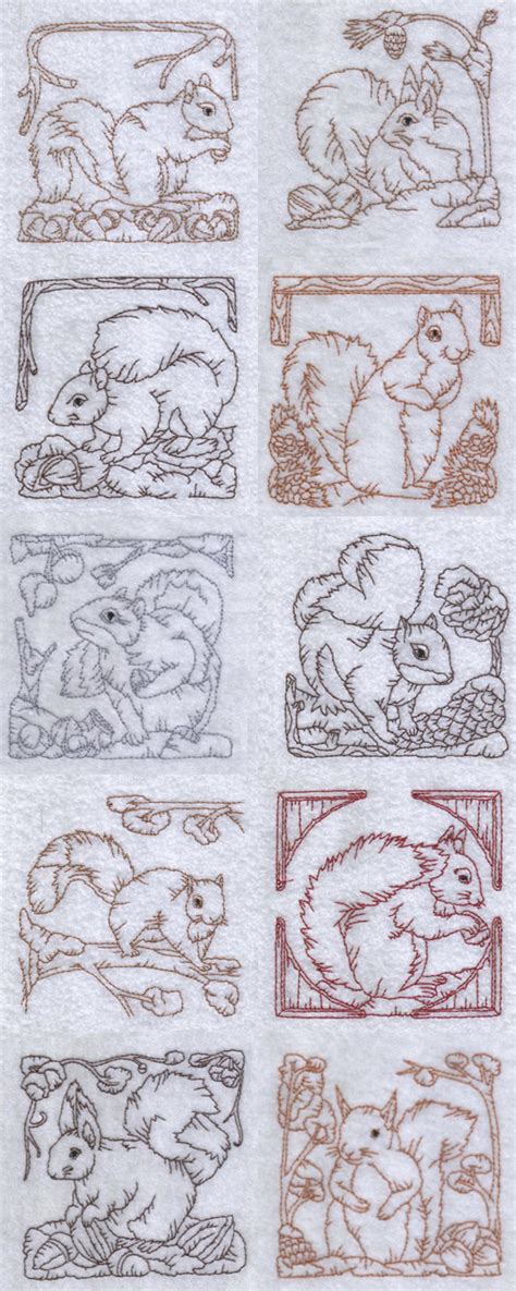 Machine Embroidery Designs Redwork Squirrels Set