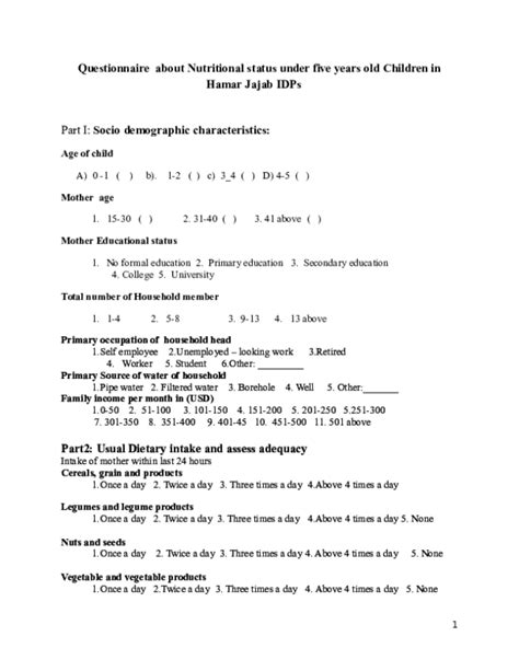 Doc Questionnaire On Nutritonal Thesis