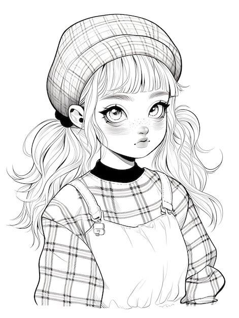 Premium Ai Image Cute Girl Black And White Lineart Line Art Coloring Book Anime Manga Style