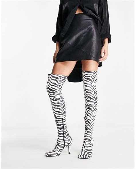 Asos Kindred Heeled Square Toe Over The Knee Boots In White Lyst