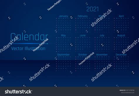 Calendar On 2021 Year Week Starts 库存矢量图（免版税）1871578750 Shutterstock