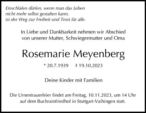 Traueranzeigen Von Rosemarie Meyenberg Stuttgart Gedenkt De