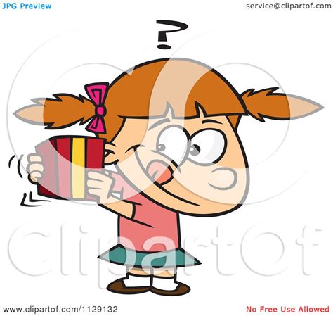 Cartoon Of A Girl Trying To Guess A Gift - Royalty Free Vector Clipart ...