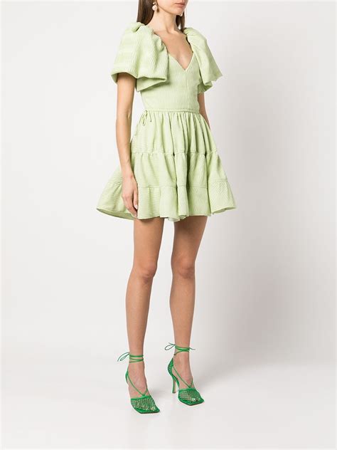 Jonathan Simkhai V Neck Puff Sleeve Mini Dress In Pear Modesens