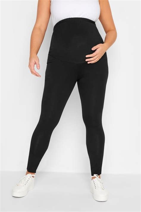 Bump It Up Maternity Black Cotton Essential Leggings With Comfort Panel Plus Size 16 To 32