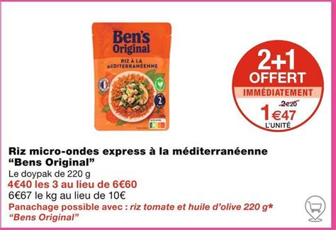 Promo Bens Original Riz Micro Ondes Express La M Diterran Enne Chez