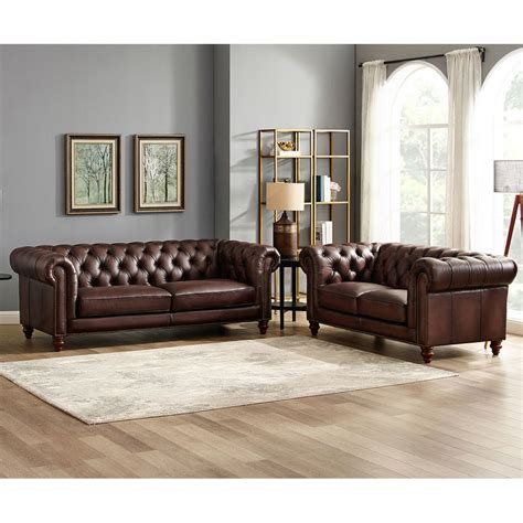 Allington 3 Seater Brown Leather Chesterfield Sofa Costco UK