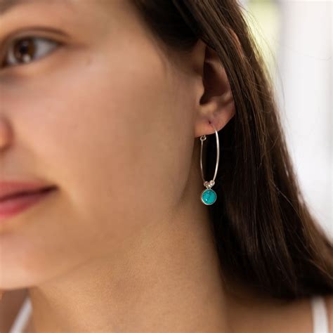 Silver Ball Hoop Earrings With Reconstituted Turquoise Tigerlily