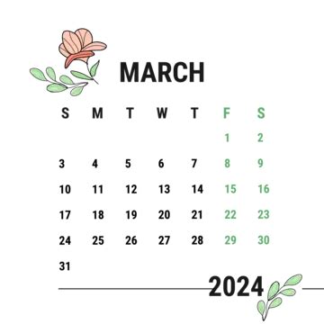 Calendário De Março De 2024 Vetor PNG 2024 Calendário Mensal Design