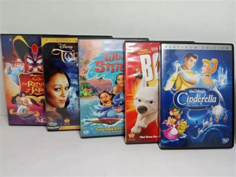 DISNEY DVD MOVIE Lot Of 5 Cinderella Lilo Stitch Aladdin Bolt