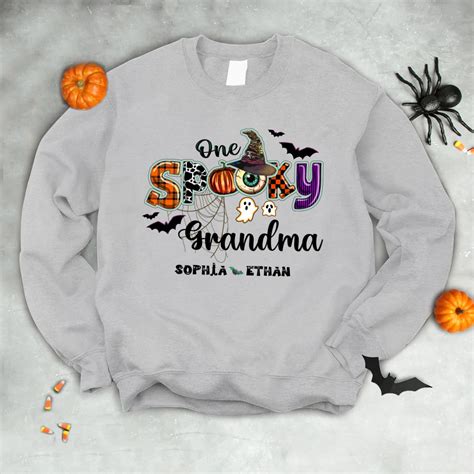 One Spooky Grandma With Grandkids Names Halloween Horror Sweatshirt