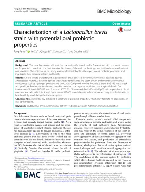 Pdf Characterization Of A Lactobacillus Brevis Strain With Potential