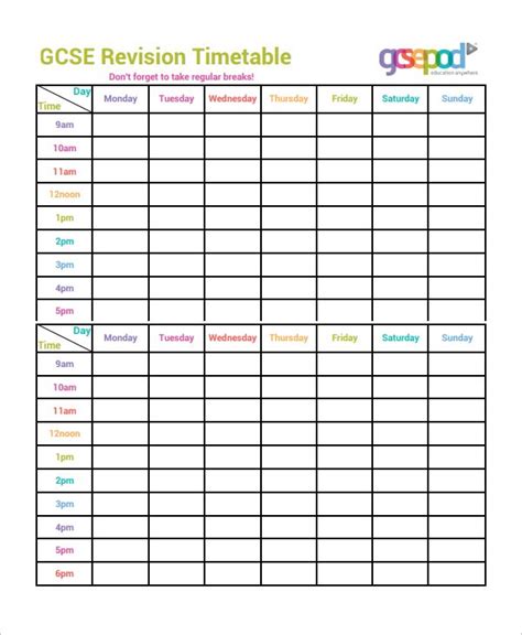 27+ Timetable Templates | Timetable template, Study timetable template, Gcse revision timetable