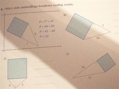 4 Oblicz pole niebieskiego kwadratu według wzoru Brainly pl