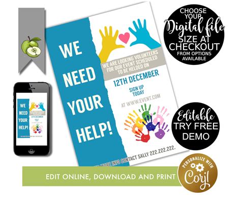 Volunteers Needed Flyer Volunteer Drive Editable Template Etsyde