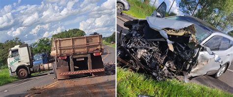 Batida Entre Caminh O E Carro Deixa Um Ferido Em Rodovia De Oscar