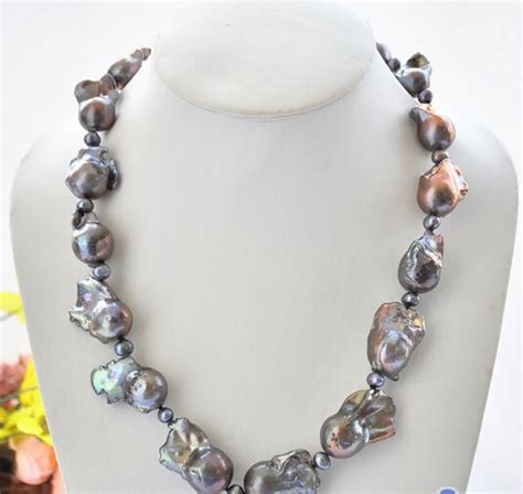 Jew2294 PEACOCK BLACK BROWN BAROQUE KESHI REBORN PEARL NECKLACE A0513