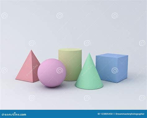 Colorful Pastel Geometry 3D Graphic Shapes Cube Pyramid Cone Cylinder