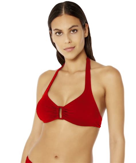 Bikini Red Point Sujetador Halter Color Liso Tienda Azulik