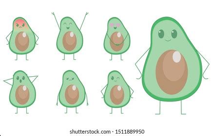 Diverse Collection Vector Cute Smiling Avocado Stock Vector Royalty