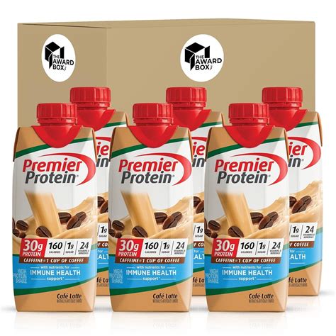 Premier Protein High Protein Shakes Cafe Latte 11 Fl Oz In The Award Box Packaging 6 Bottles