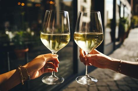 Zwei Frauen Trinken Wein Zwei Gl Ser Wei Wein In Weiblichen H Nden