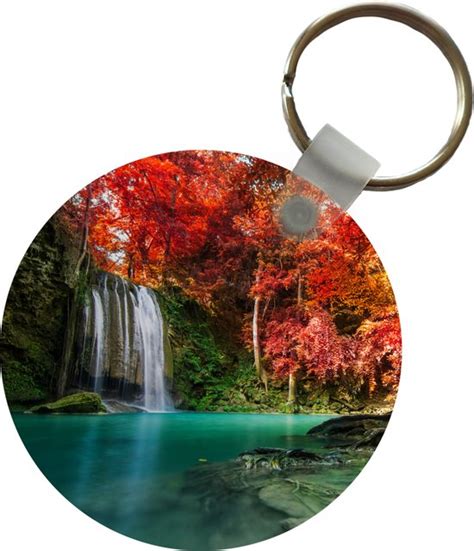 Sleutelhanger Waterval Boom Rood Herfst Water Plastic