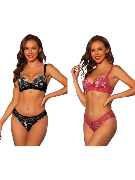 Nomadic Nook Women S Push Up Lingerie Set Adjustable Straps Lace Bras