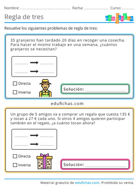 Regla De Tres Simple Directa E Inversa Ejercicios Y Problemas Artofit